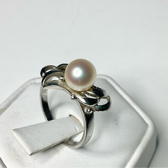 Vintage Tasaki Sterling Silver Japanese Pearl Ring SZ 6.5 - Picture 2 of 8